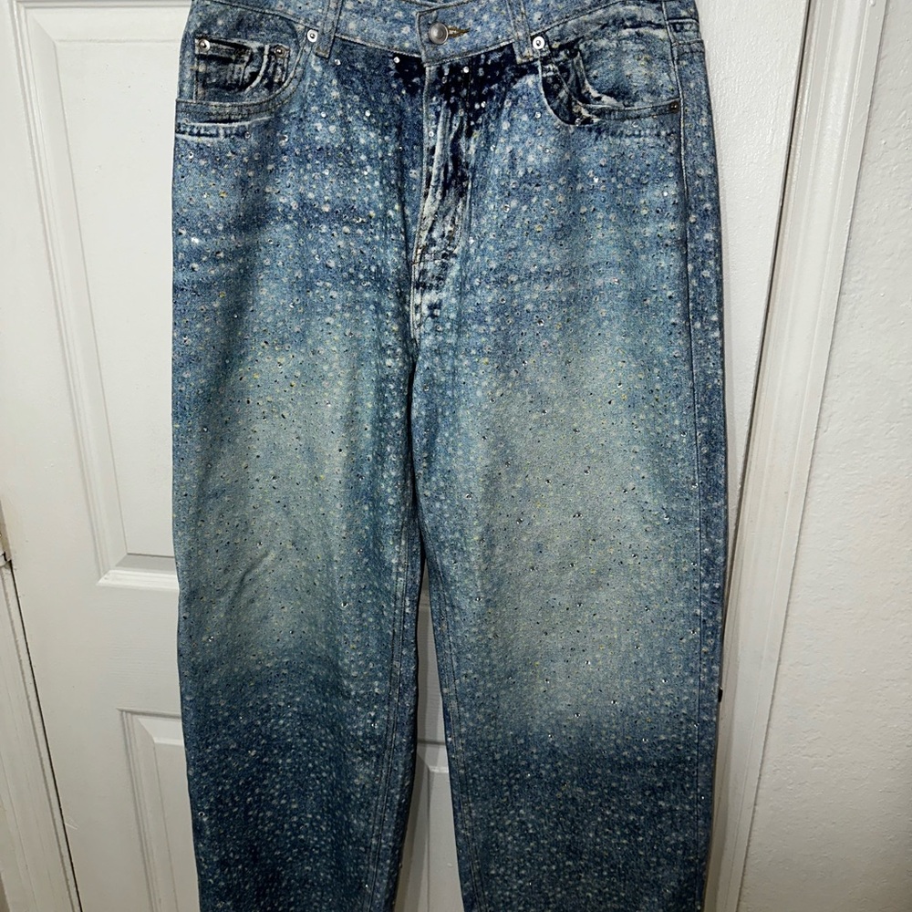 Rhinestones Blue Denim Jeans